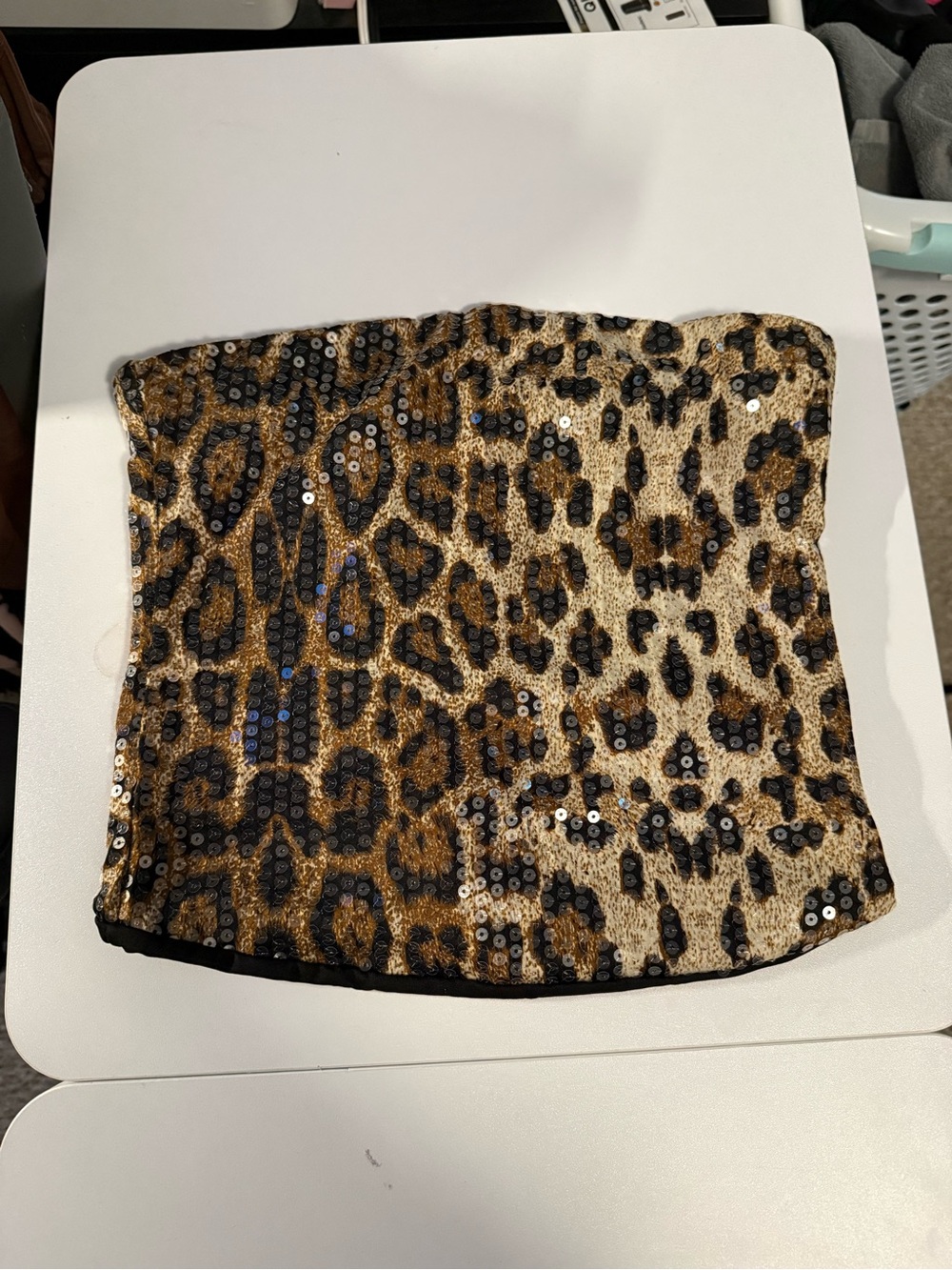 SHEIN Leopard Sequin Mini Skirt - Brown/Black